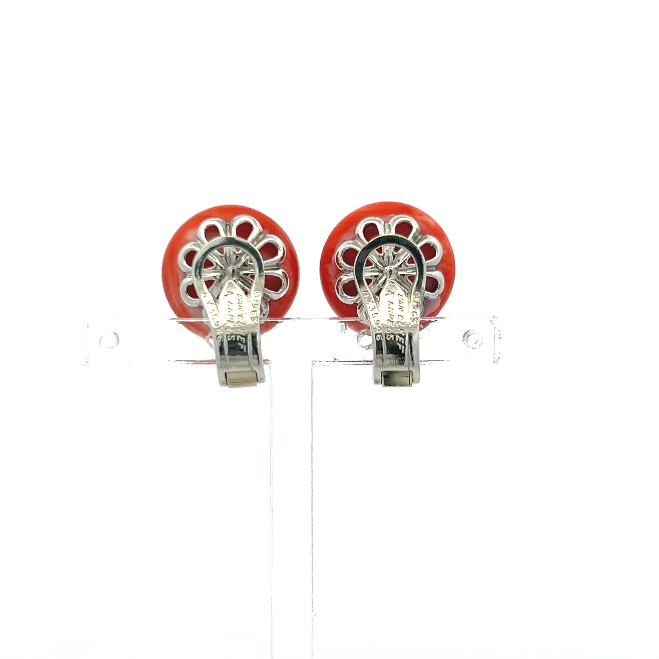Van Cleef & Arpels 0.50 Carat Round Diamond Coral Platinum Clip On Earrings