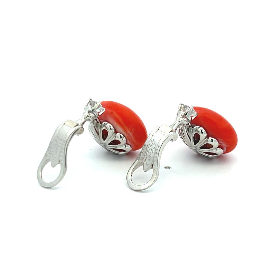 Van Cleef & Arpels 0.50 Carat Round Diamond Coral Platinum Clip On Earrings