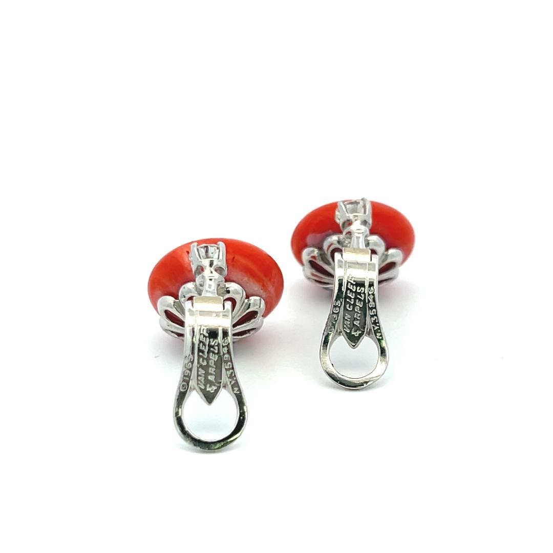 Van Cleef & Arpels 0.50 Carat Round Diamond Coral Platinum Clip On Earrings