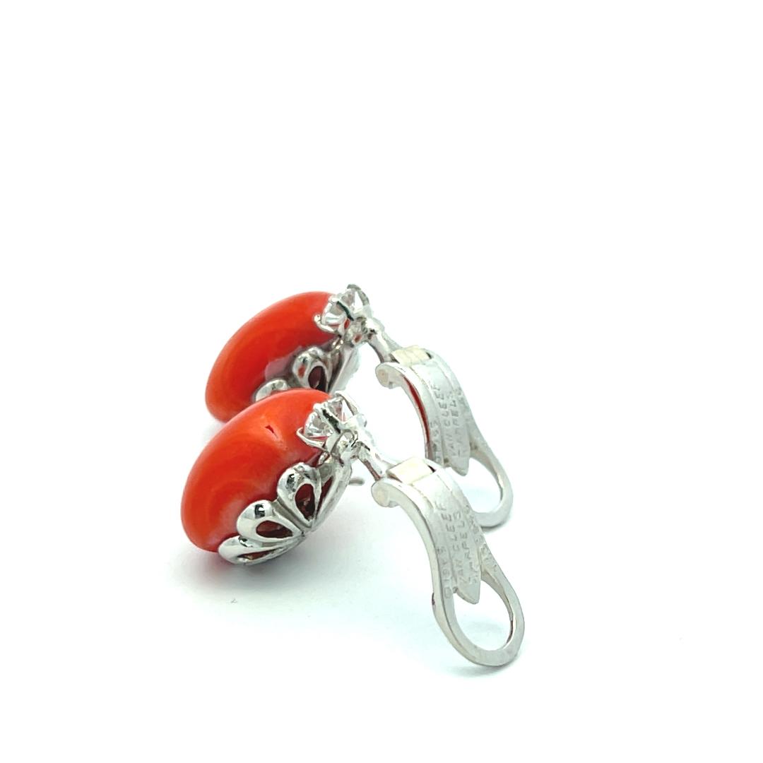 Van Cleef & Arpels 0.50 Carat Round Diamond Coral Platinum Clip On Earrings