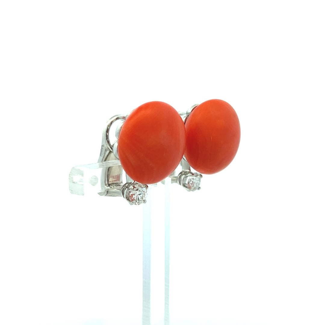 Van Cleef & Arpels 0.50 Carat Round Diamond Coral Platinum Clip On Earrings