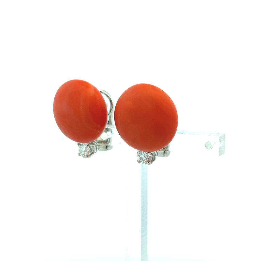 Van Cleef & Arpels 0.50 Carat Round Diamond Coral Platinum Clip On Earrings