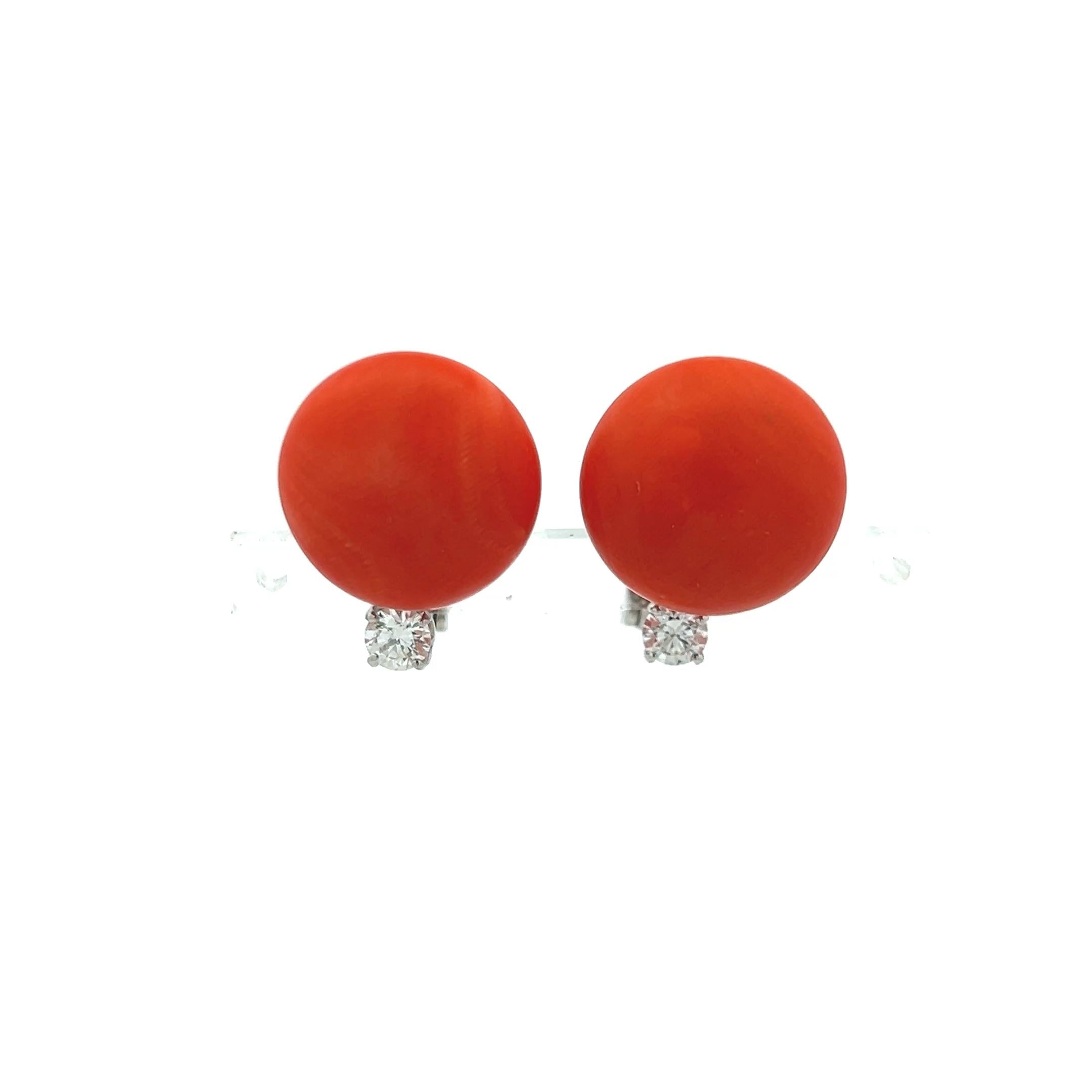 Van Cleef & Arpels 0.50 Carat Round Diamond Coral Platinum Clip On Earrings