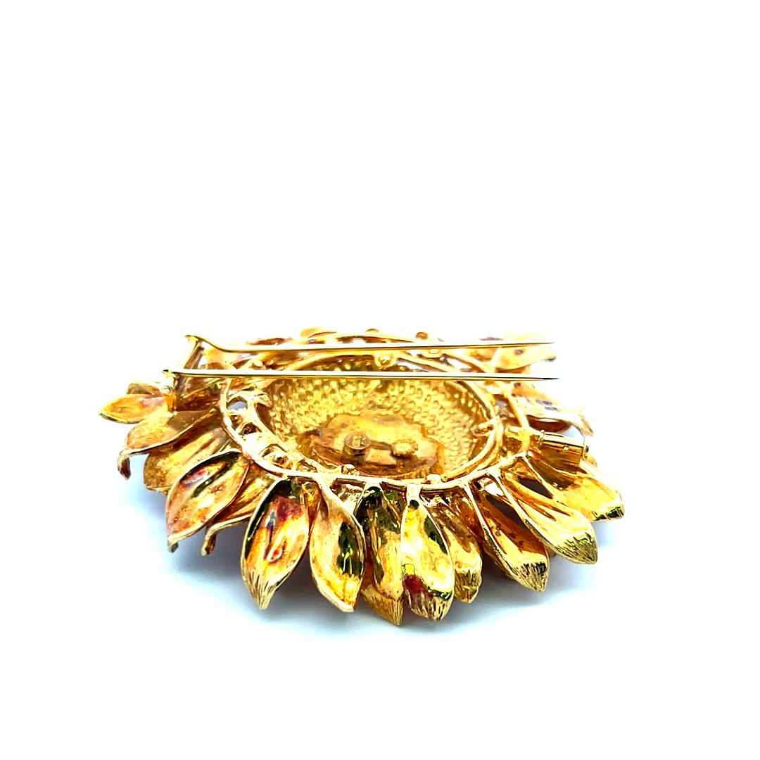 Asprey Vintage 66.20 Grams 18 Karat Yellow Gold Sunflower Pin Brooch