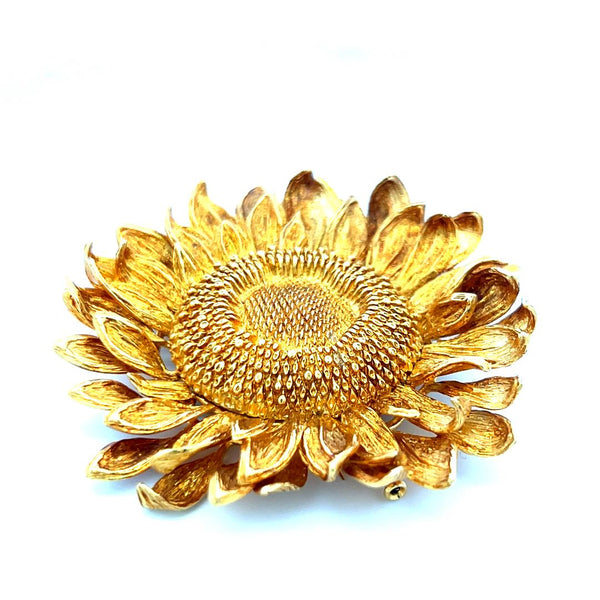 Asprey Vintage 66.20 Grams 18 Karat Yellow Gold Sunflower Pin Brooch