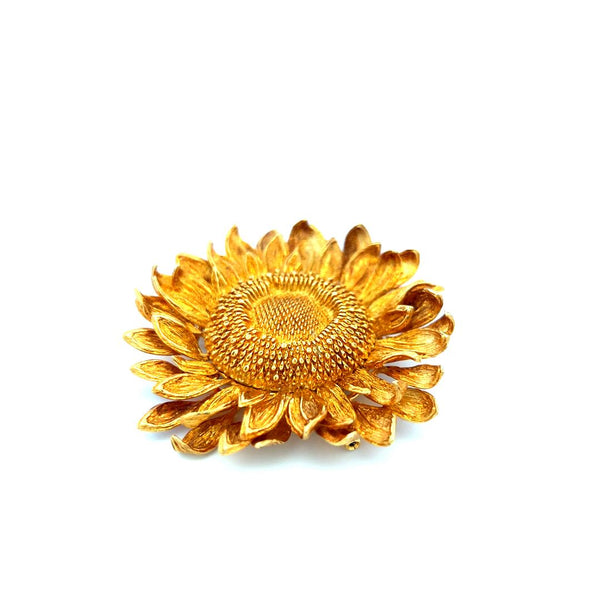 Asprey Vintage 66.20 Grams 18 Karat Yellow Gold Sunflower Pin Brooch