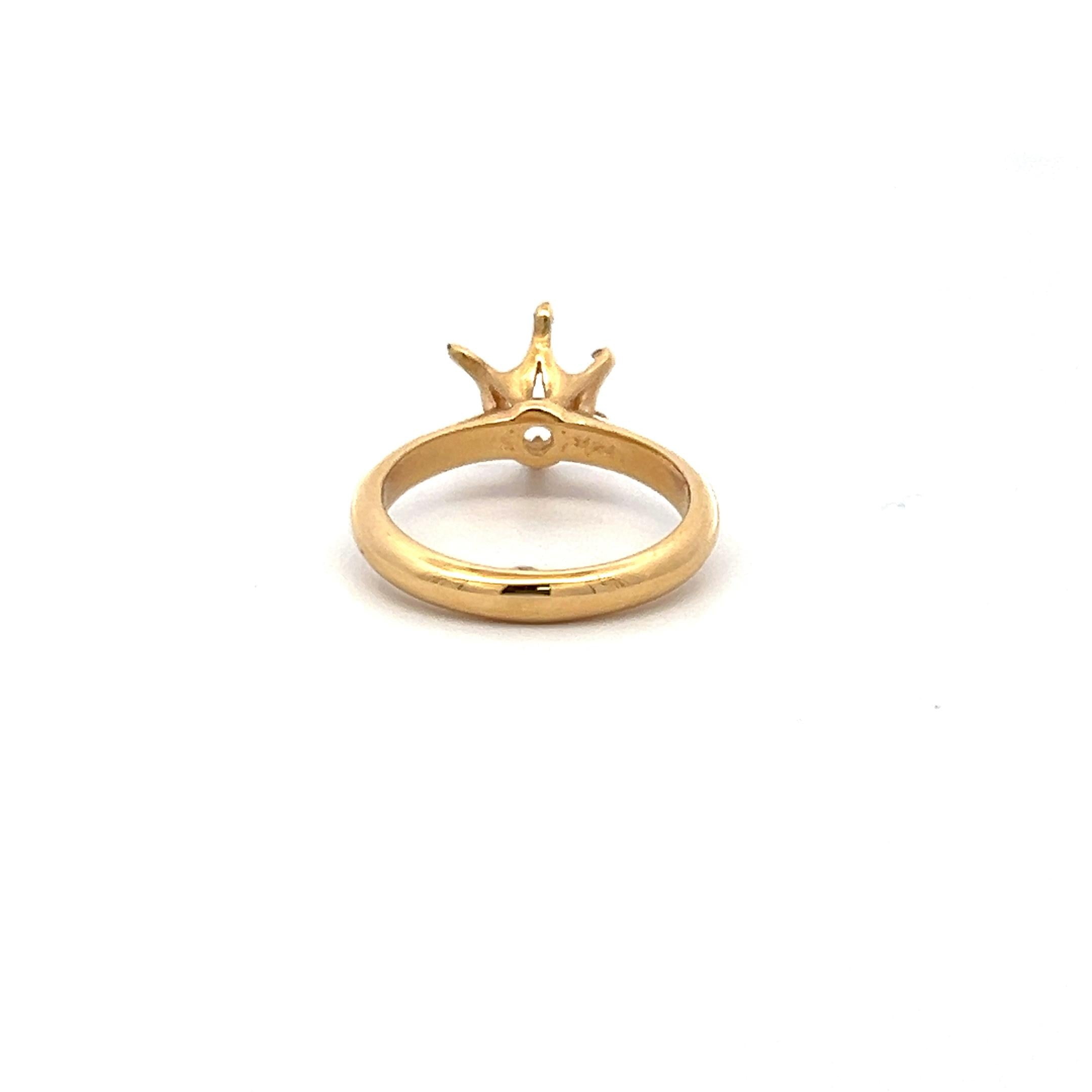 Vintage 3.60 Grams 18 Karat Yellow Gold Semi Mount Ring Hold 1.5 Carat