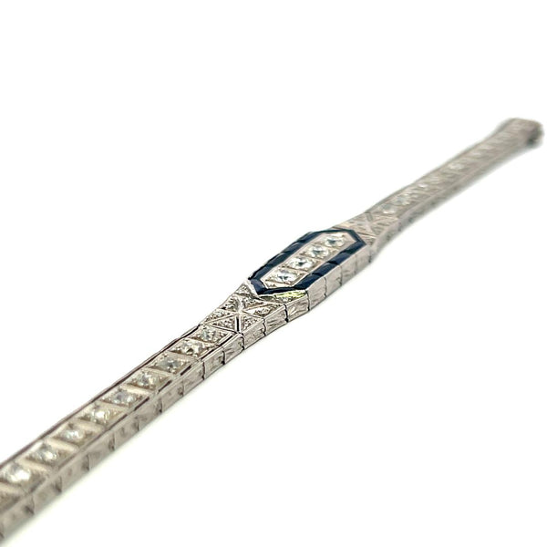 2.00 Carat Old European Diamond 1.20 Carat Sapphire Platinum Art-Deco Bracelet