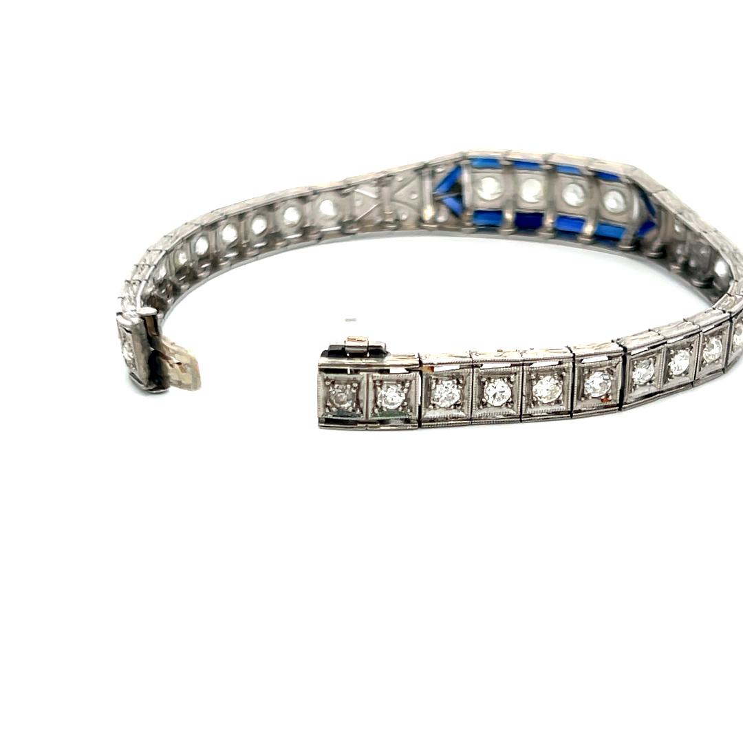 2.00 Carat Old European Diamond 1.20 Carat Sapphire Platinum Art-Deco Bracelet