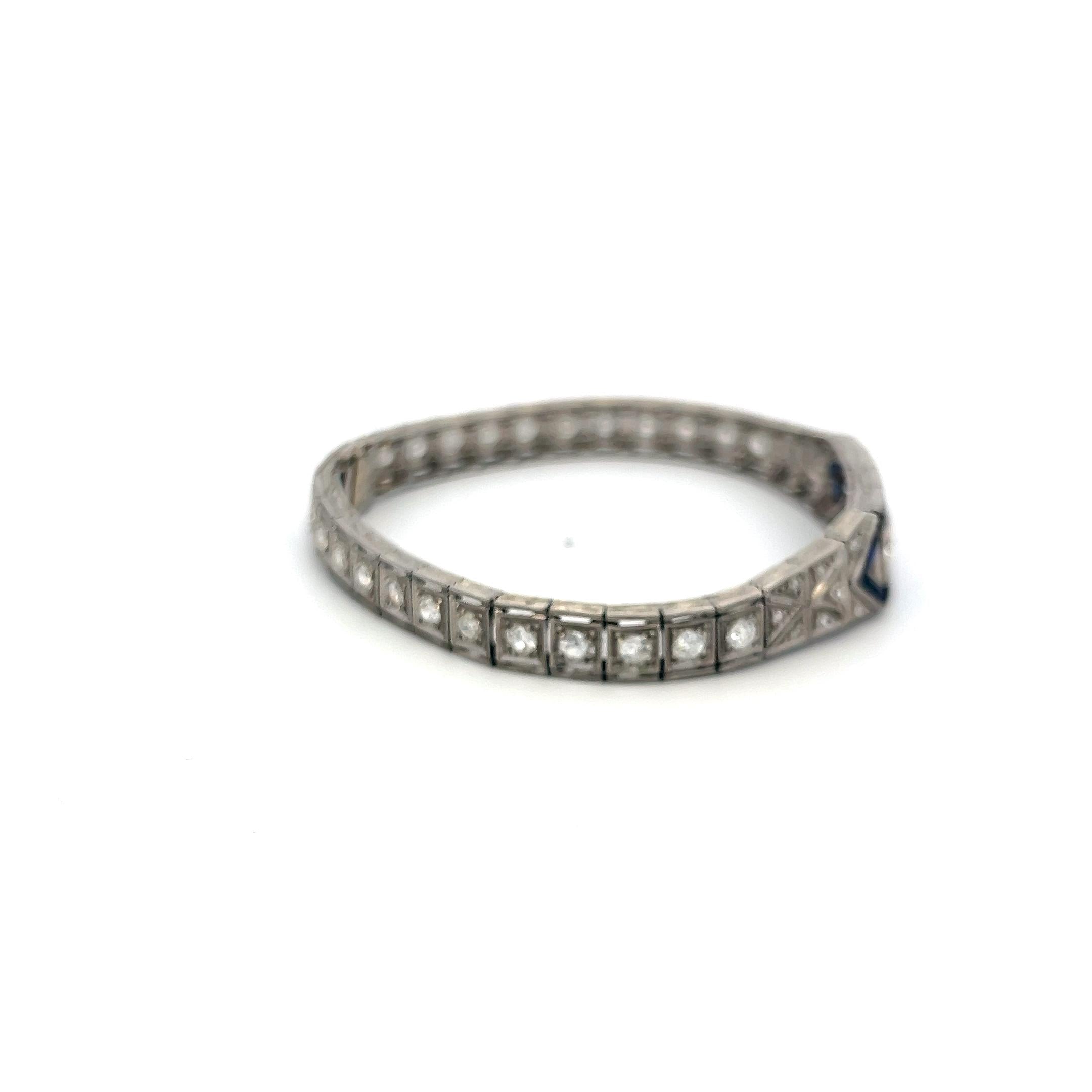 2.00 Carat Old European Diamond 1.20 Carat Sapphire Platinum Art-Deco Bracelet