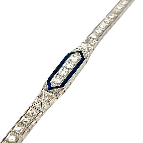 2.00 Carat Old European Diamond 1.20 Carat Sapphire Platinum Art-Deco Bracelet
