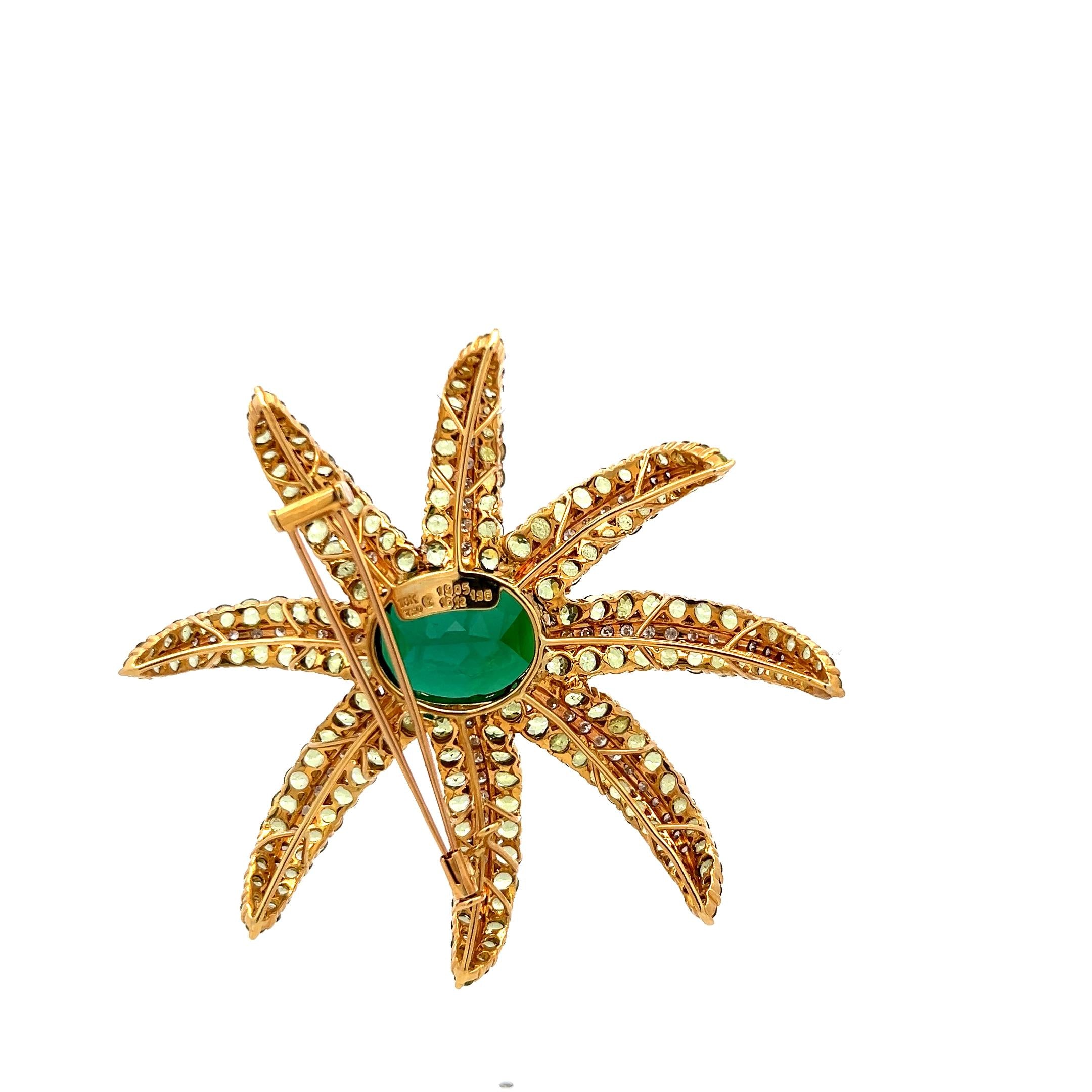 19.05 Carat Tourmaline 16.12 Carat Peridot 1.38 Carat Diamond 18K YG Pin Brooch