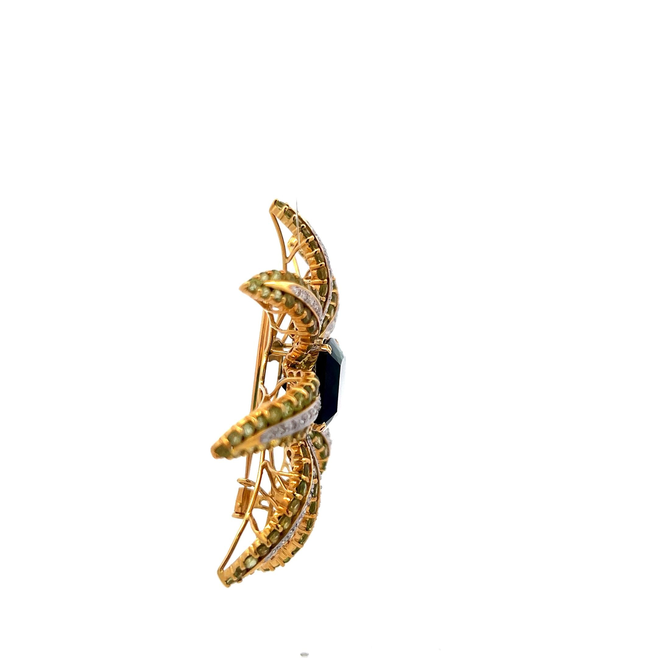 19.05 Carat Tourmaline 16.12 Carat Peridot 1.38 Carat Diamond 18K YG Pin Brooch