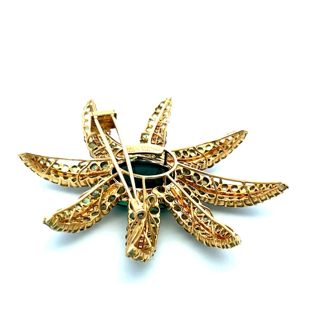 19.05 Carat Tourmaline 16.12 Carat Peridot 1.38 Carat Diamond 18K YG Pin Brooch
