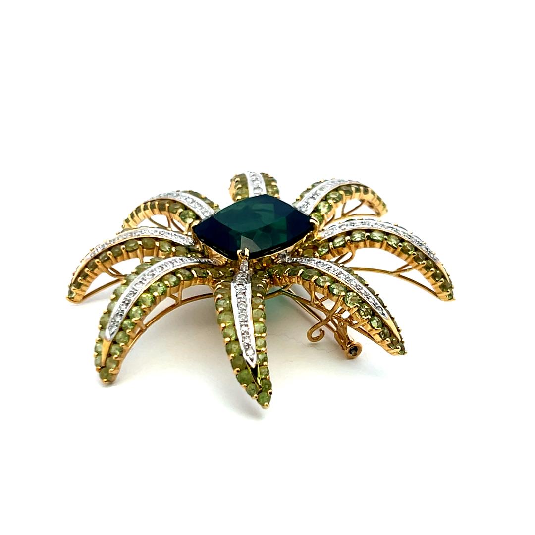 19.05 Carat Tourmaline 16.12 Carat Peridot 1.38 Carat Diamond 18K YG Pin Brooch