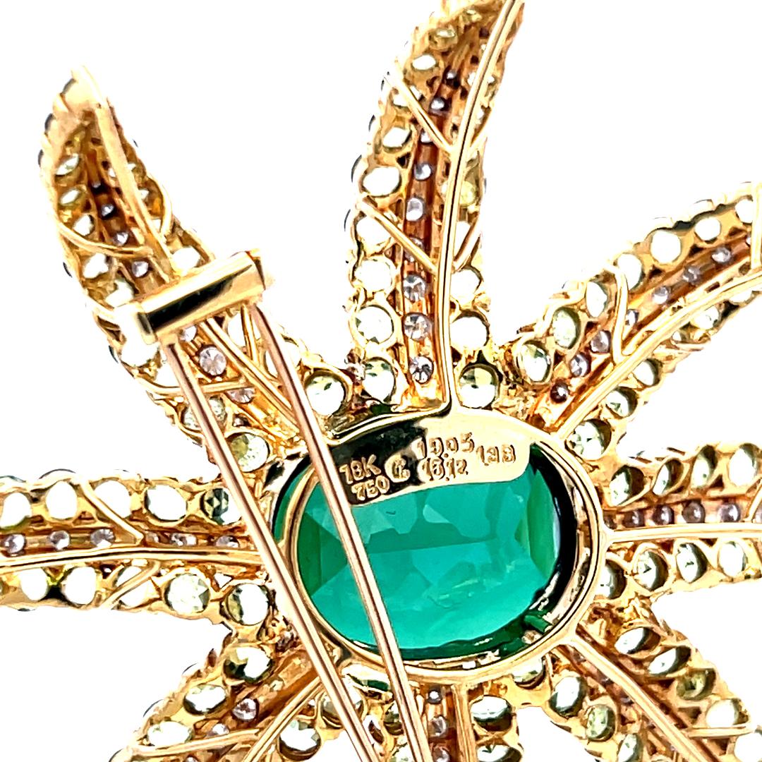 19.05 Carat Tourmaline 16.12 Carat Peridot 1.38 Carat Diamond 18K YG Pin Brooch