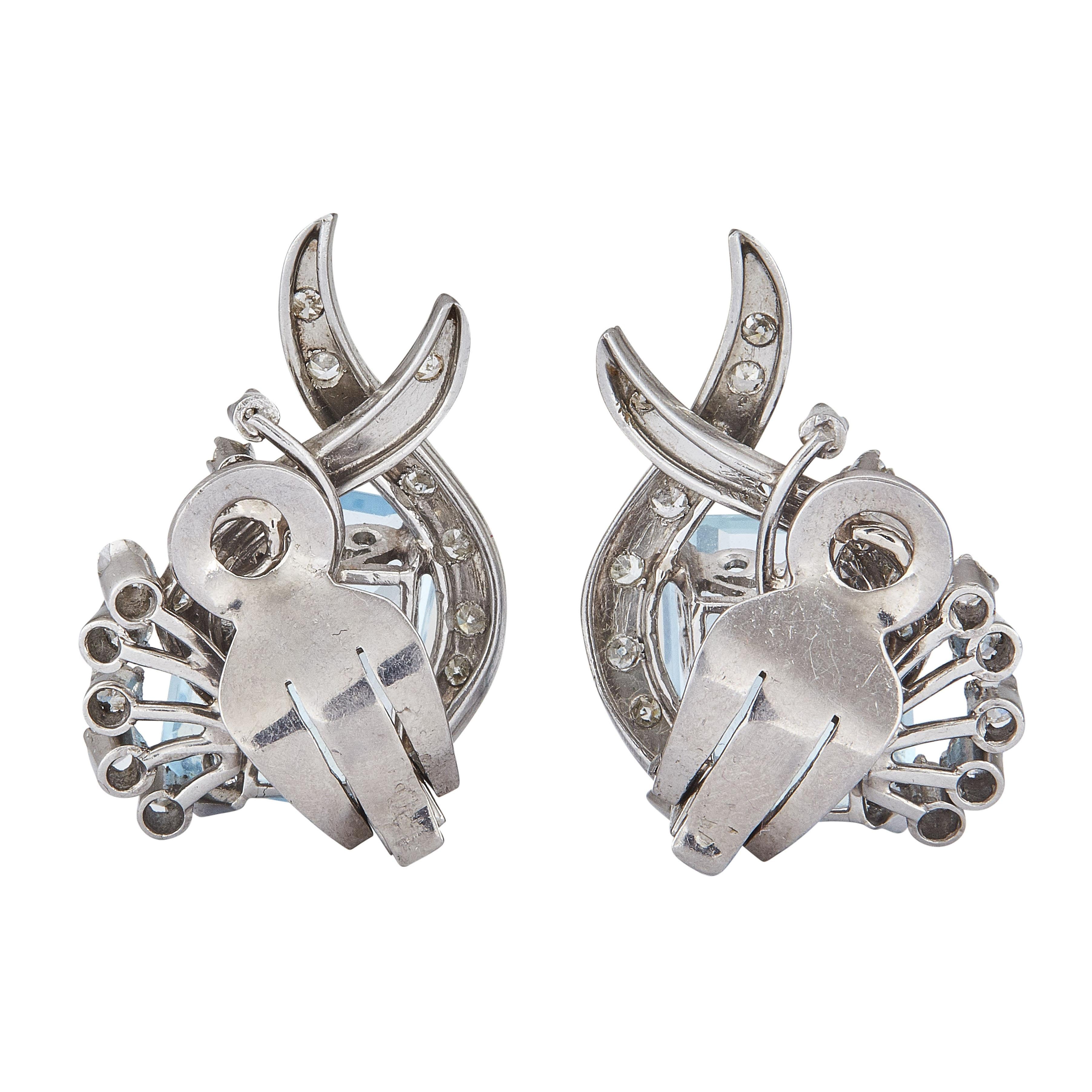 16.00ct Aquamarine & 0.64ct Diamond 18K White Gold Emerald Cut Clip-On Earrings