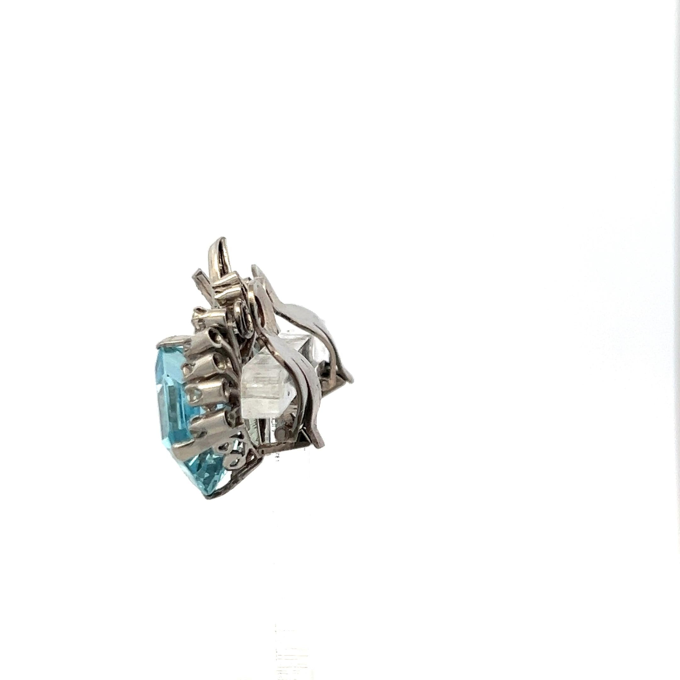 16.00ct Aquamarine & 0.64ct Diamond 18K White Gold Emerald Cut Clip-On Earrings