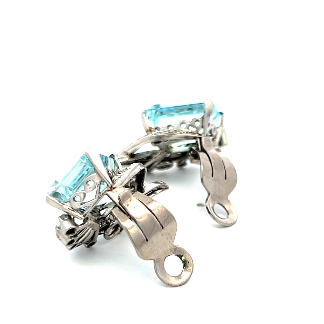16.00ct Aquamarine & 0.64ct Diamond 18K White Gold Emerald Cut Clip-On Earrings