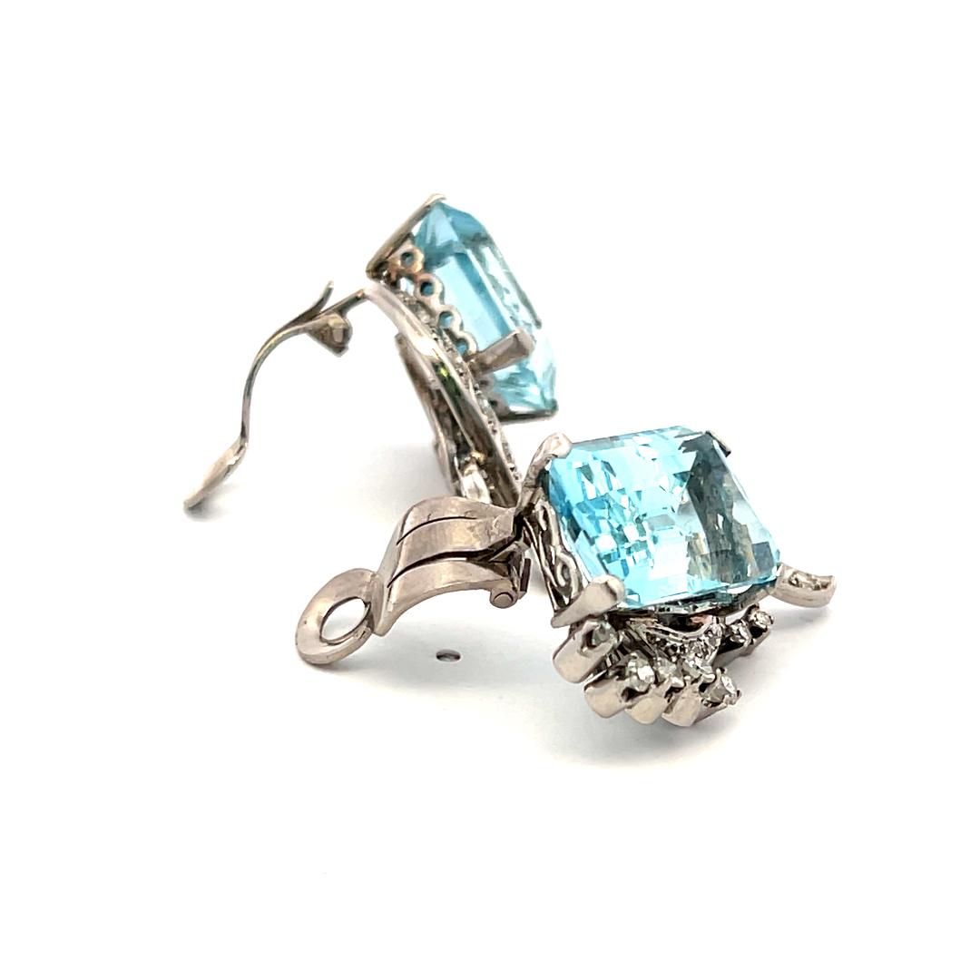 16.00ct Aquamarine & 0.64ct Diamond 18K White Gold Emerald Cut Clip-On Earrings