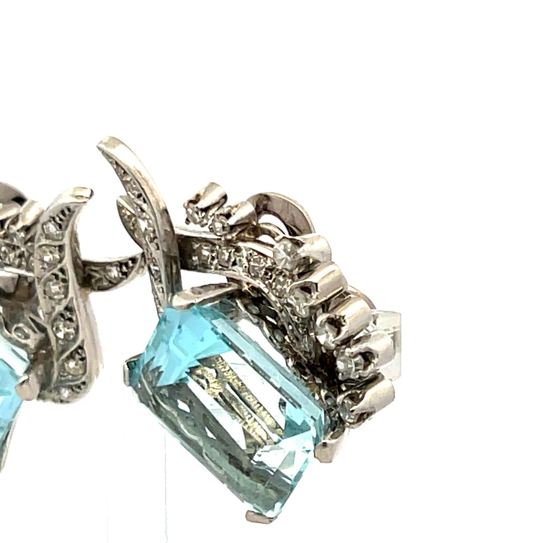 16.00ct Aquamarine & 0.64ct Diamond 18K White Gold Emerald Cut Clip-On Earrings
