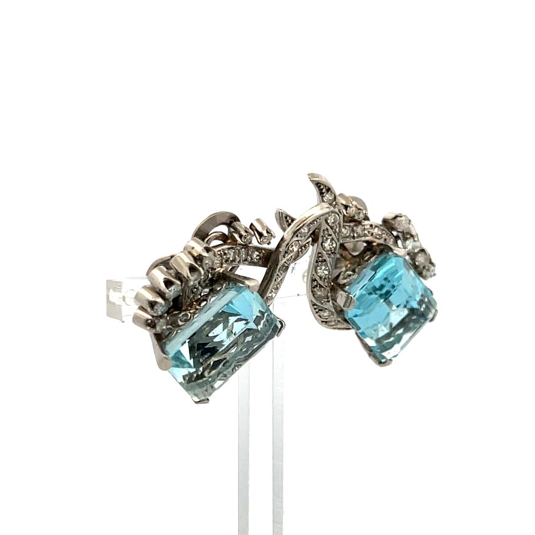 16.00ct Aquamarine & 0.64ct Diamond 18K White Gold Emerald Cut Clip-On Earrings