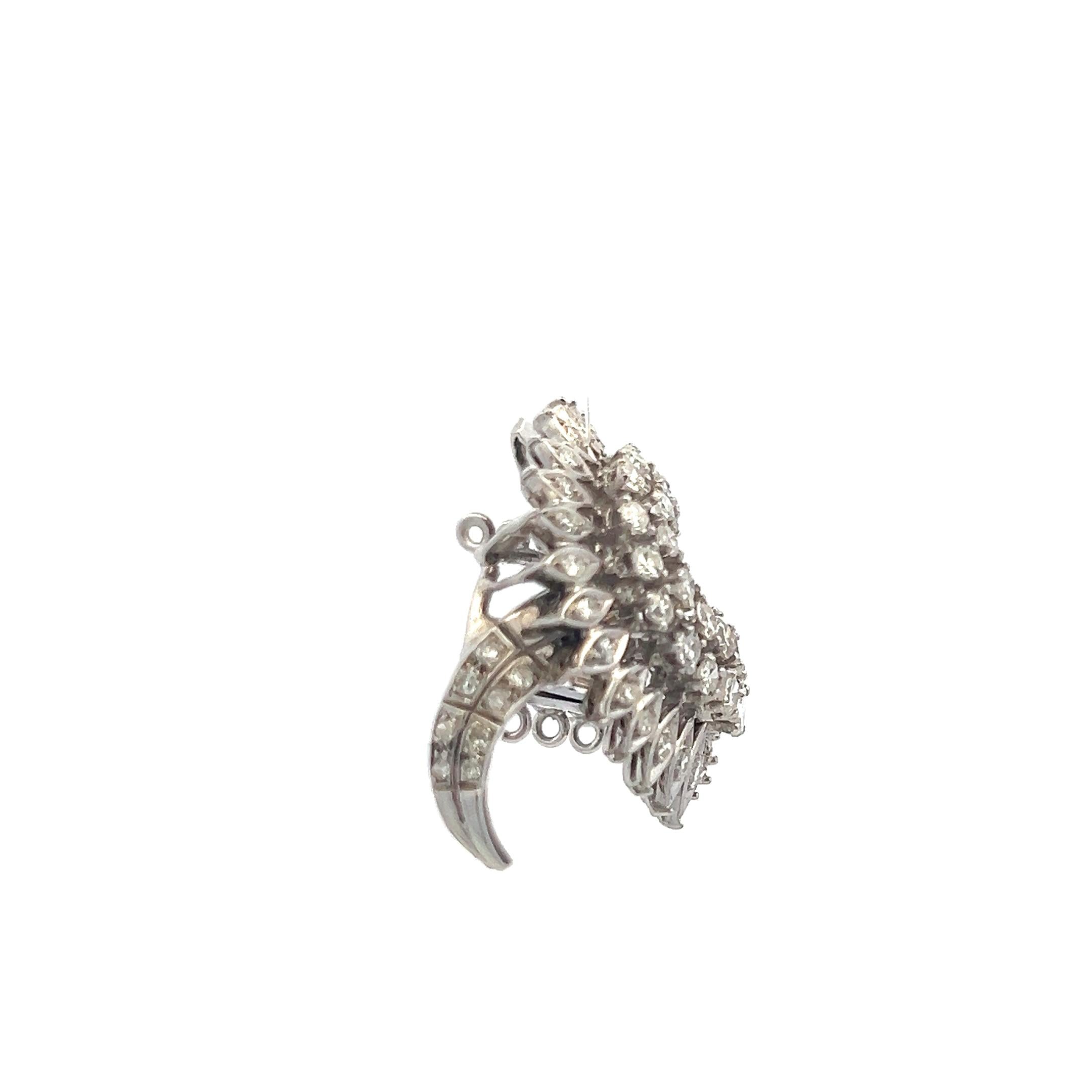 Vintage 18K White Gold Pin Brooch with 1.6 Carat Round H-VS Diamonds
