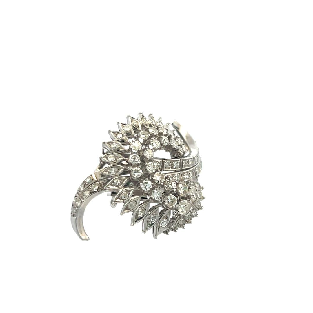 Vintage 18K White Gold Pin Brooch with 1.6 Carat Round H-VS Diamonds