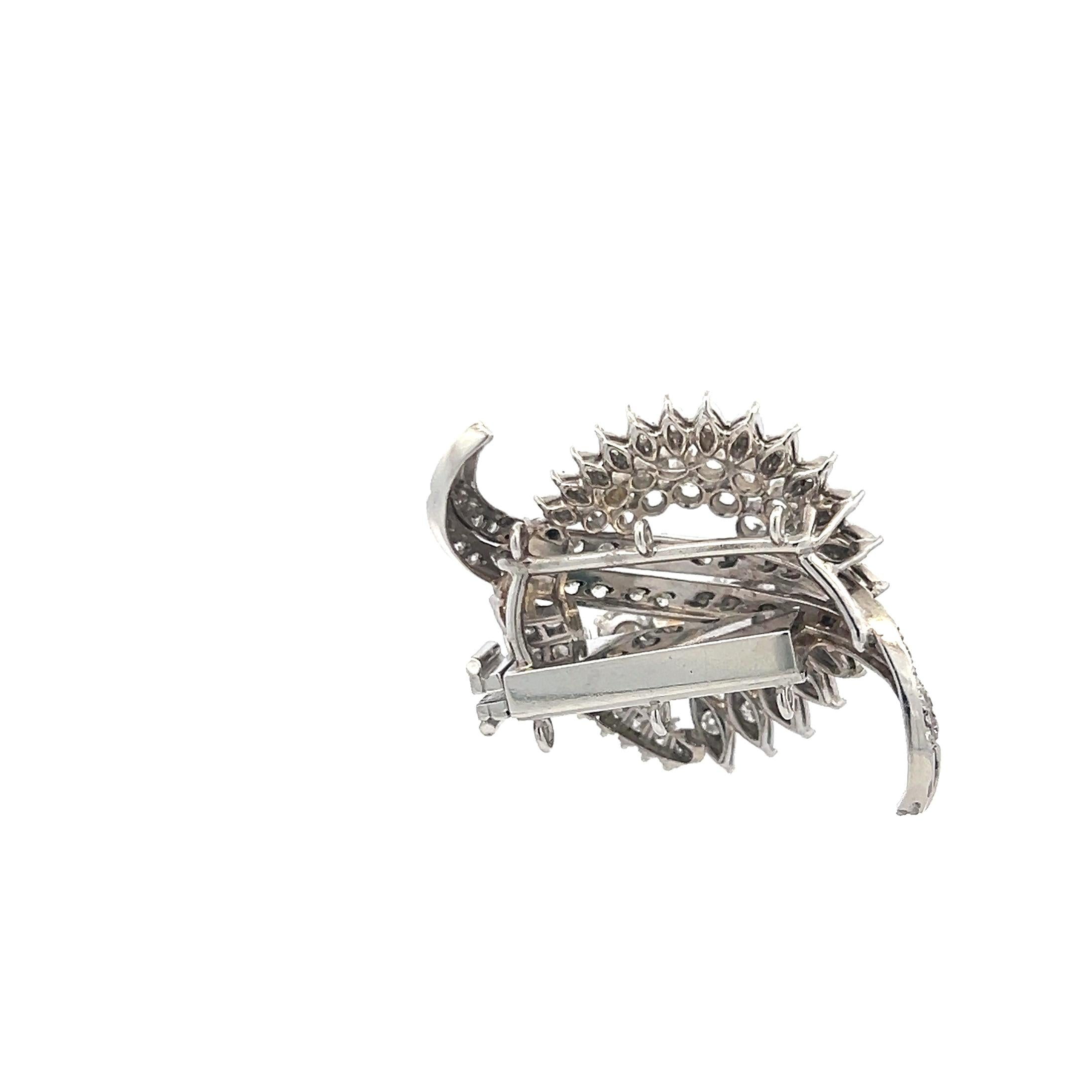 Vintage 18K White Gold Pin Brooch with 1.6 Carat Round H-VS Diamonds