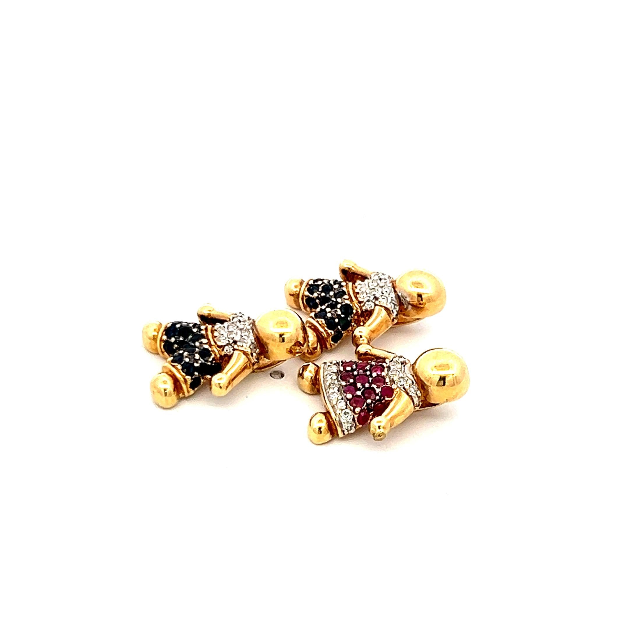 0.44 Carat Round Diamond 0.51 Carat Sapphire and Ruby 18K Yellow Gold Pendant