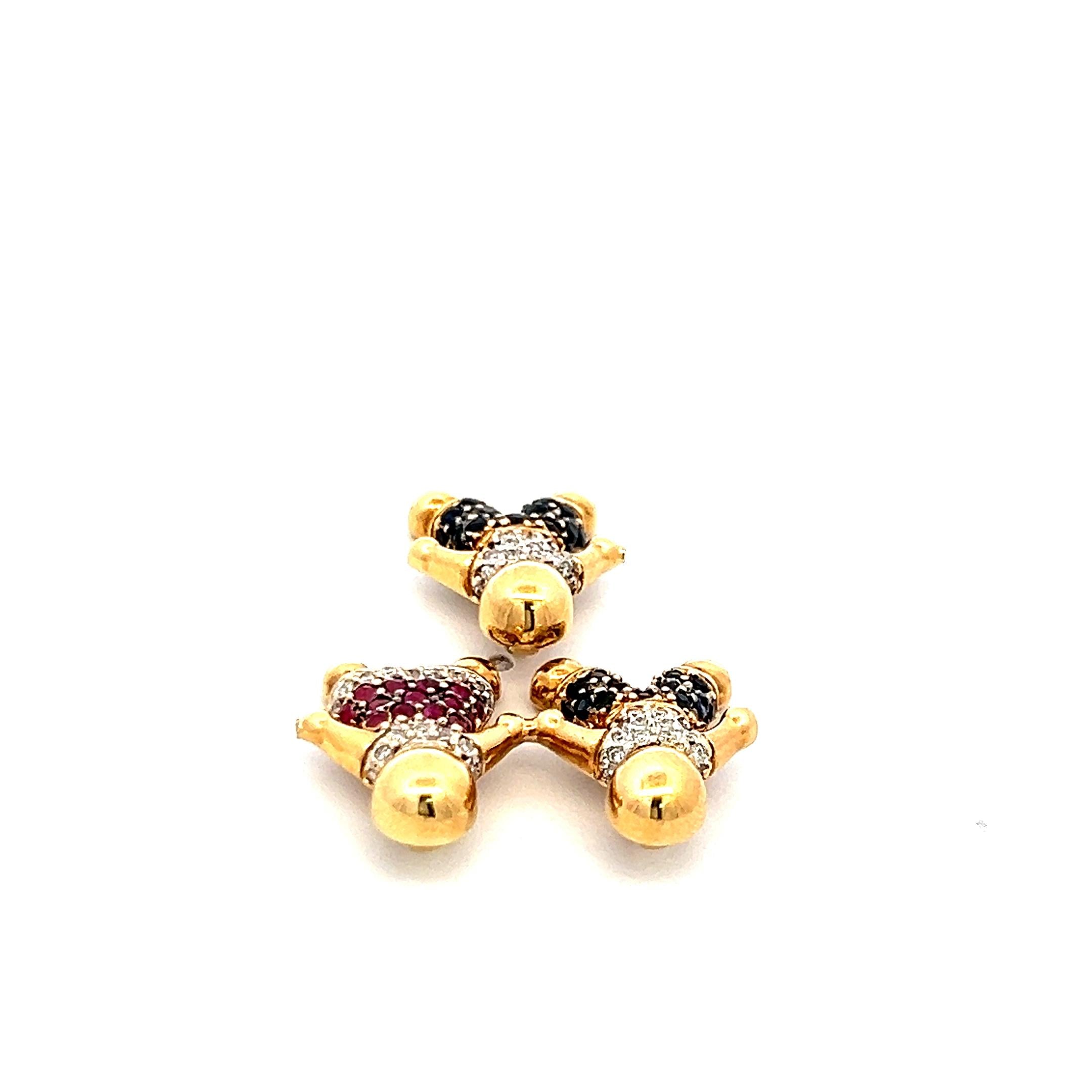 0.44 Carat Round Diamond 0.51 Carat Sapphire and Ruby 18K Yellow Gold Pendant