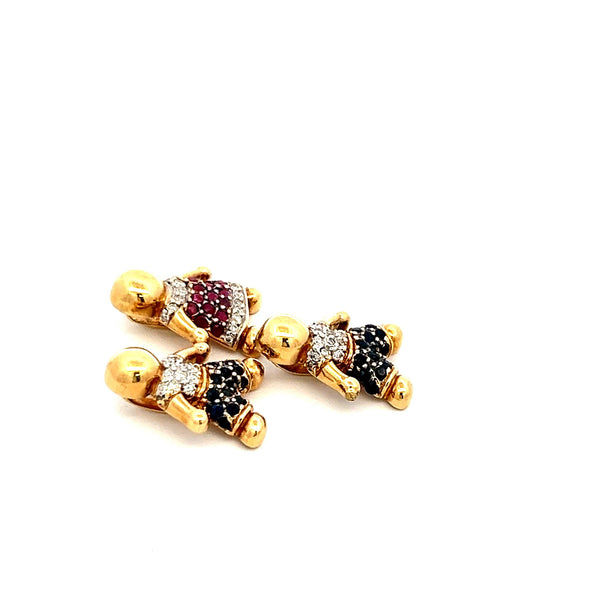 0.44 Carat Round Diamond 0.51 Carat Sapphire and Ruby 18K Yellow Gold Pendant