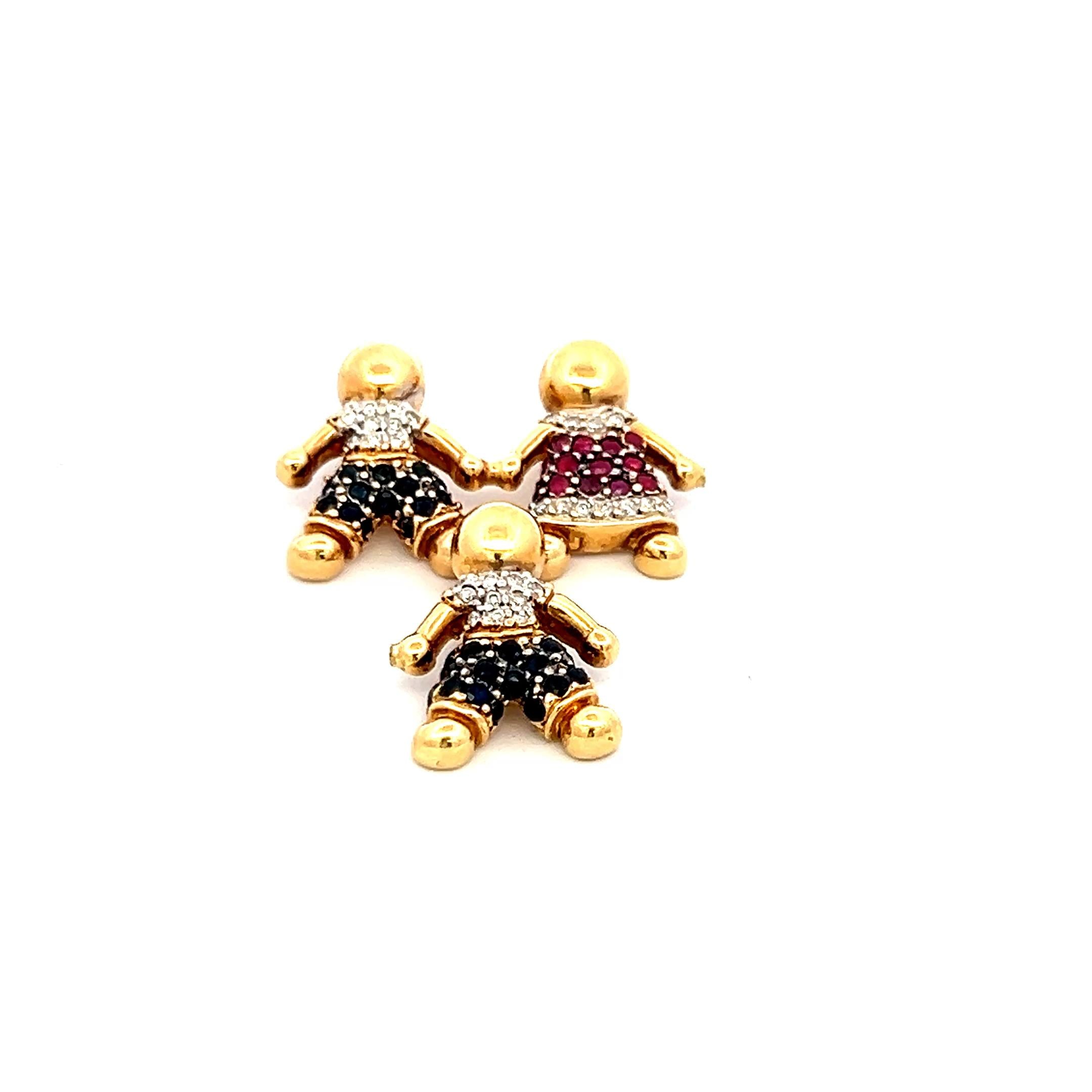 0.44 Carat Round Diamond 0.51 Carat Sapphire and Ruby 18K Yellow Gold Pendant