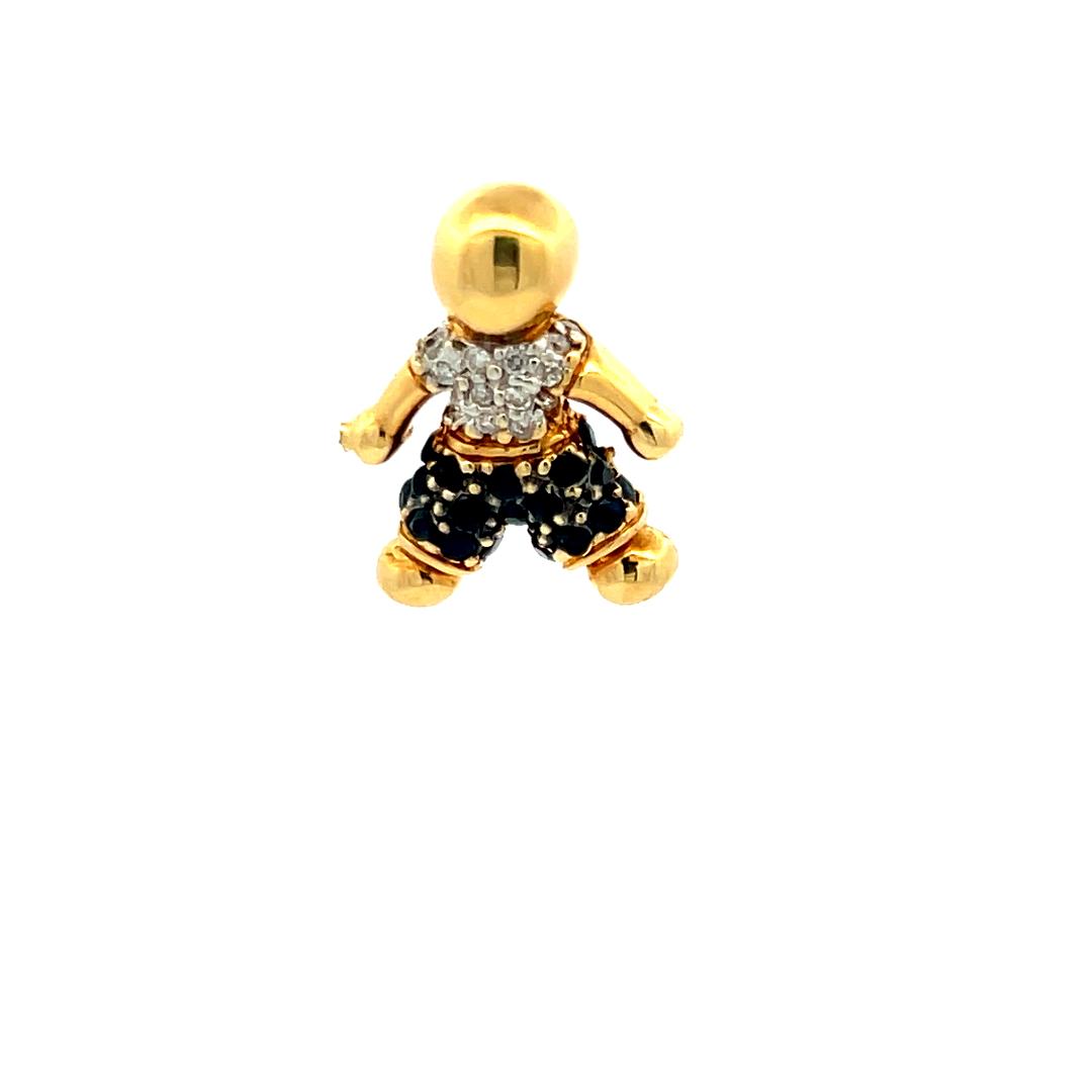 0.44 Carat Round Diamond 0.51 Carat Sapphire and Ruby 18K Yellow Gold Pendant