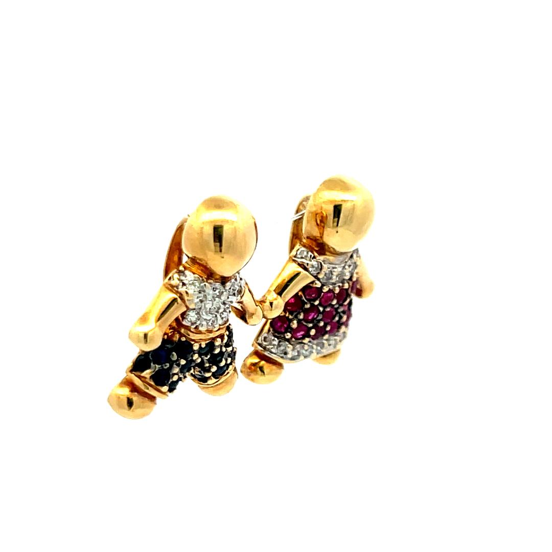 0.44 Carat Round Diamond 0.51 Carat Sapphire and Ruby 18K Yellow Gold Pendant