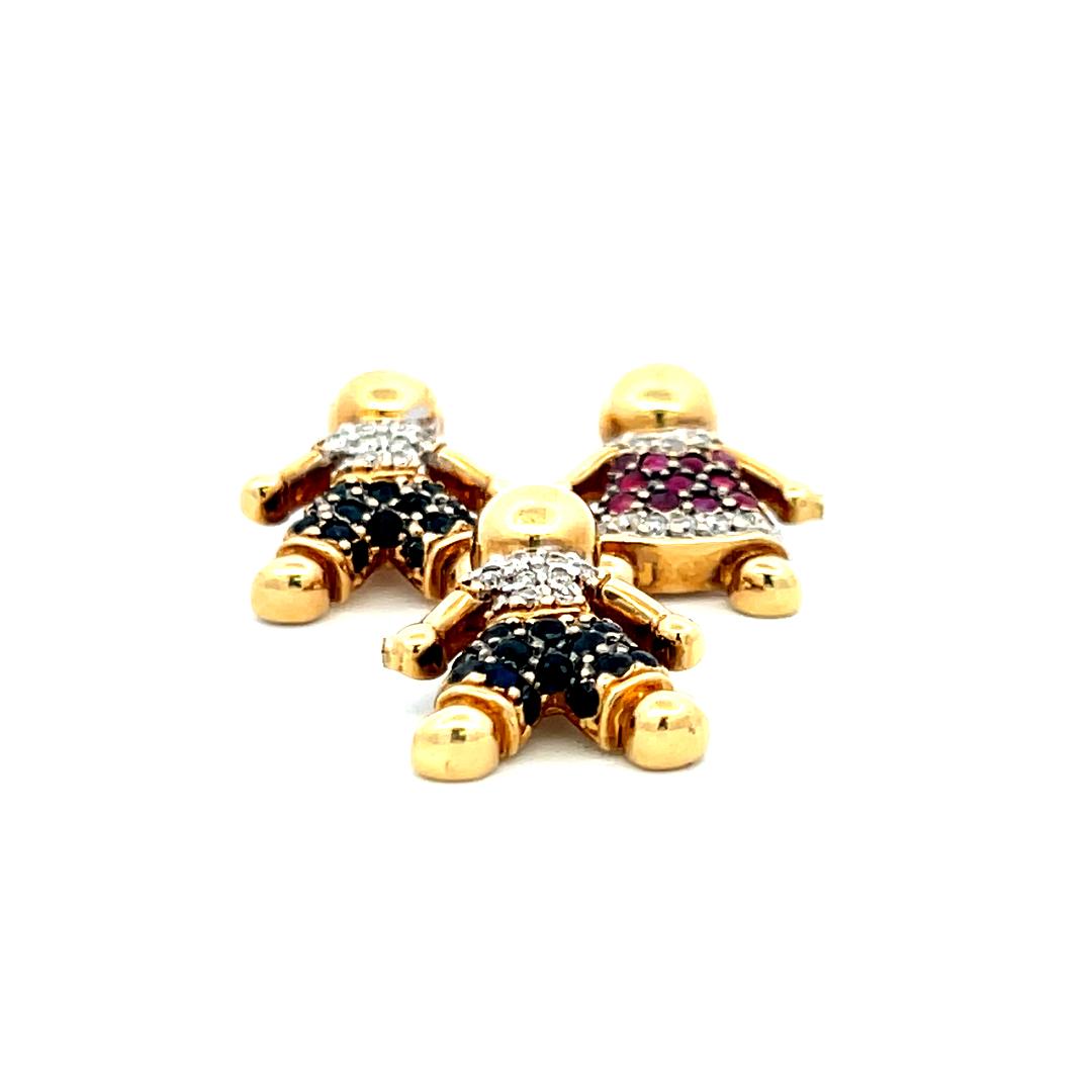 0.44 Carat Round Diamond 0.51 Carat Sapphire and Ruby 18K Yellow Gold Pendant