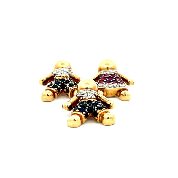 0.44 Carat Round Diamond 0.51 Carat Sapphire and Ruby 18K Yellow Gold Pendant