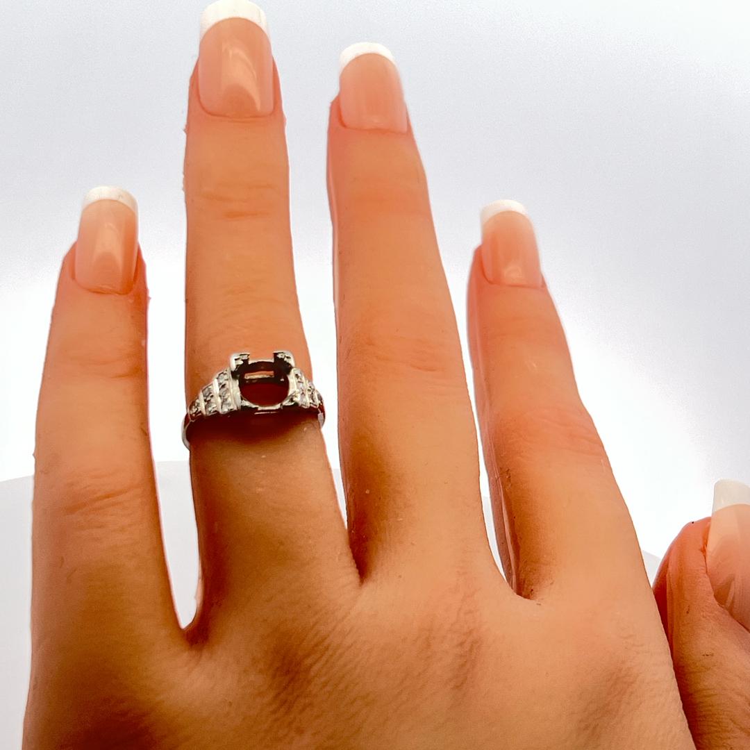 0.12 Carat Old European Cut G SI Emerald Platinum Semi Mount Ring