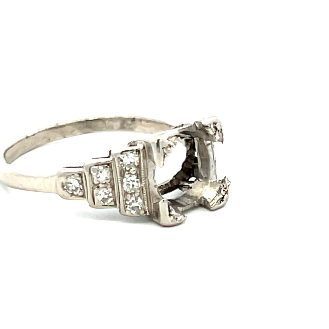 0.12 Carat Old European Cut G SI Emerald Platinum Semi Mount Ring