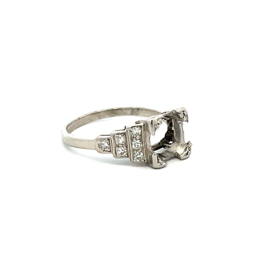 0.12 Carat Old European Cut G SI Emerald Platinum Semi Mount Ring