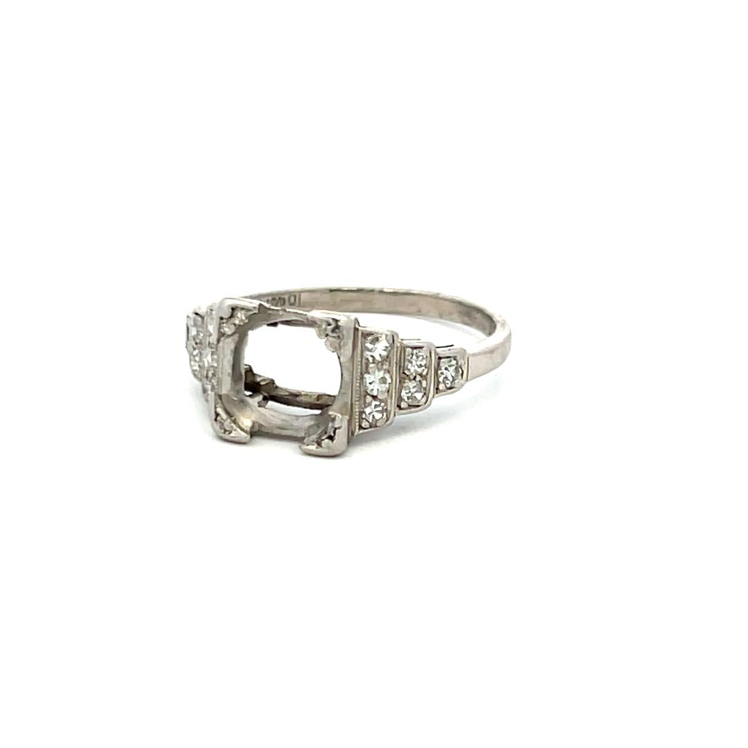 0.12 Carat Old European Cut G SI Emerald Platinum Semi Mount Ring