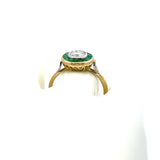 0.72 Carat Old European Cut Diamond 0.30 Carat Emerald 18K Yellow Gold Ring