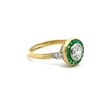 0.72 Carat Old European Cut Diamond 0.30 Carat Emerald 18K Yellow Gold Ring