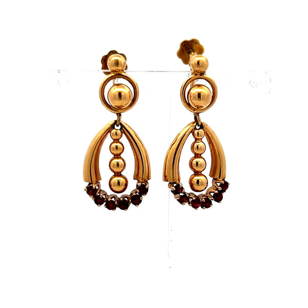 0.60 Carat Round Brilliant Ruby 18 Karat Yellow Gold Dangling Earrings
