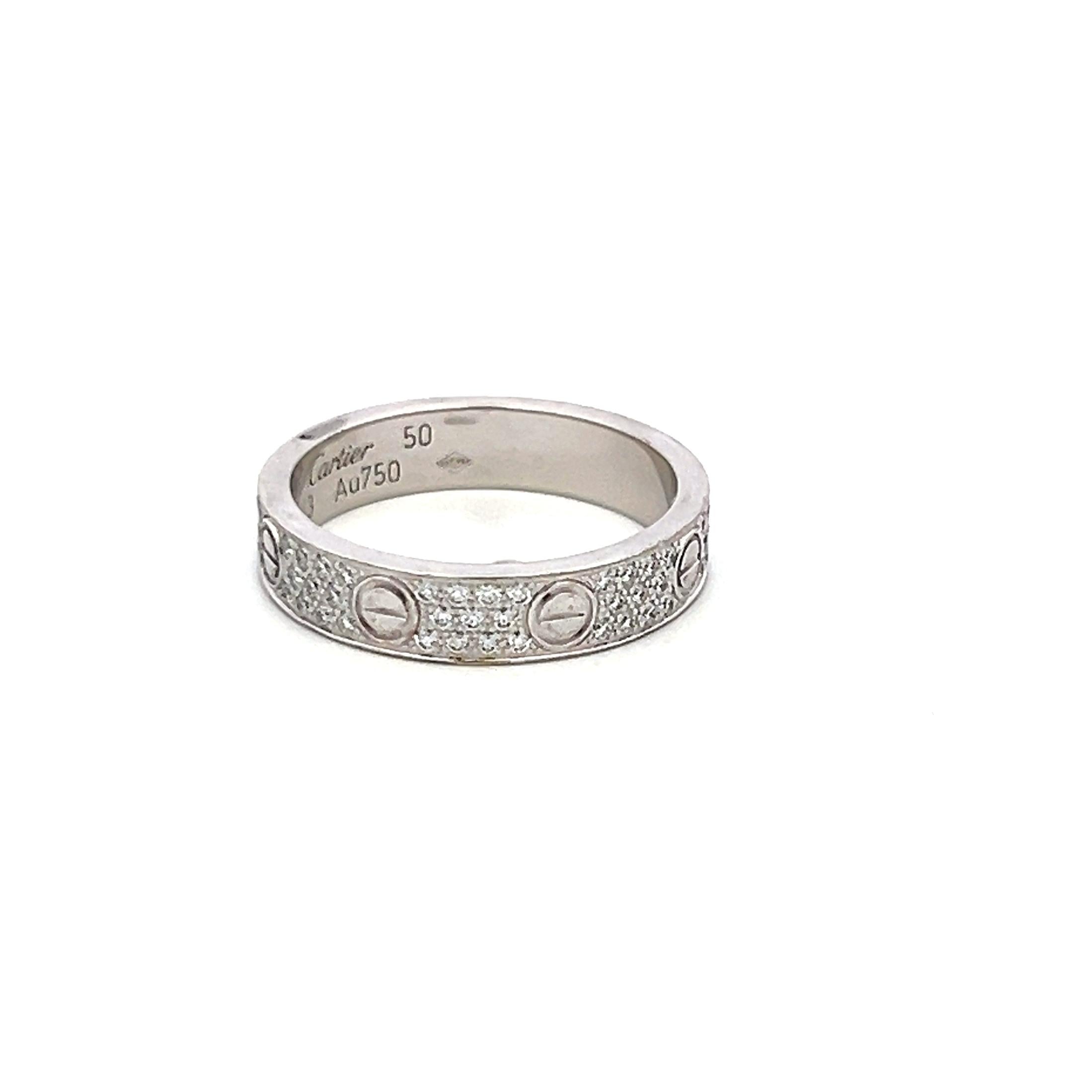 Cartier 0.31 Carat Round Brilliant F VS Diamond 18 Karat White Gold Love Ring