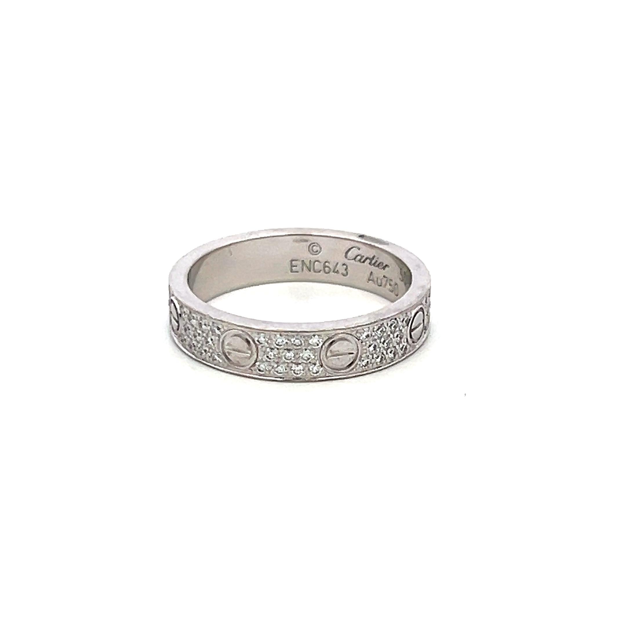 Cartier 0.31 Carat Round Brilliant F VS Diamond 18 Karat White Gold Love Ring