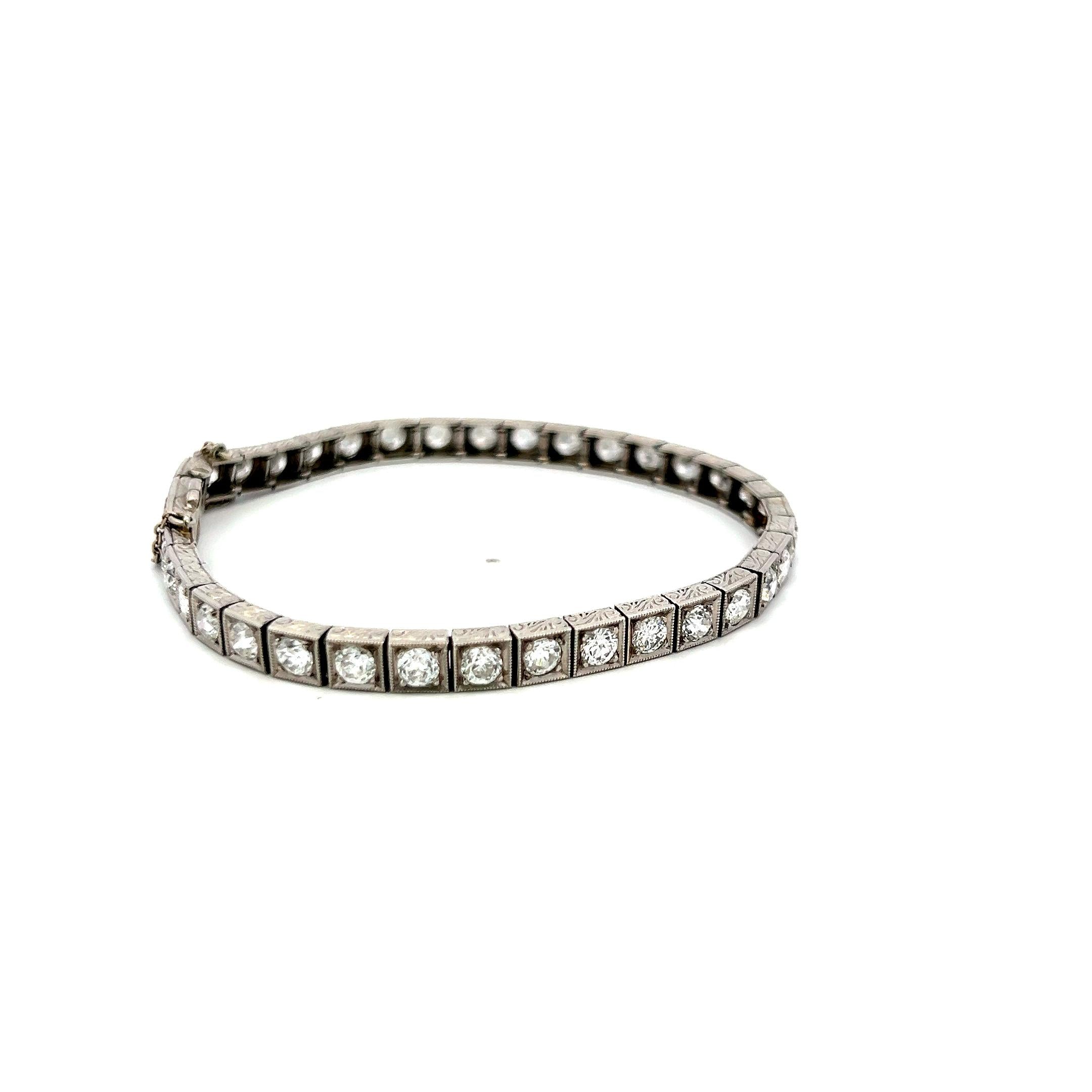 5.55 Carat Old European Cut G VS Diamond Platinum Tennis Bracelet