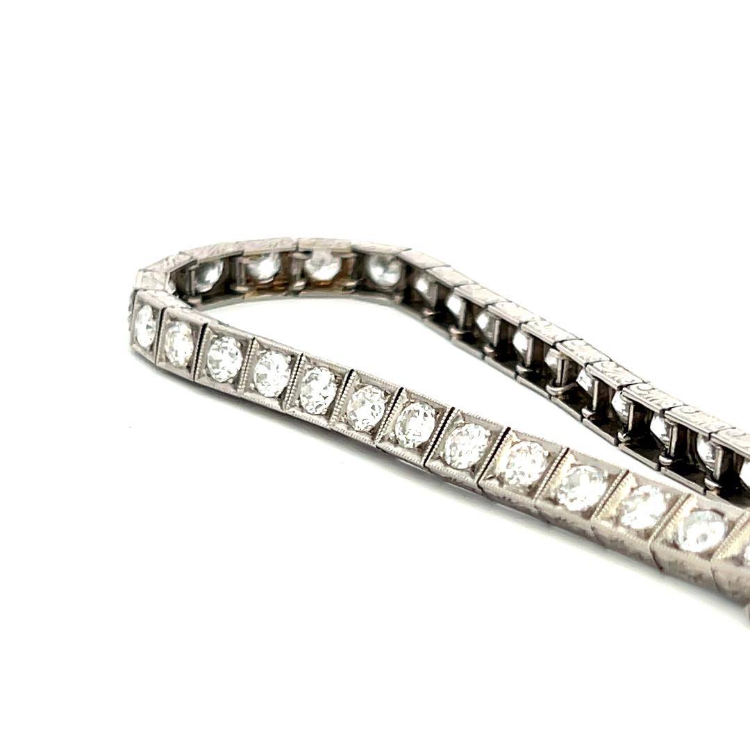 5.55 Carat Old European Cut G VS Diamond Platinum Tennis Bracelet