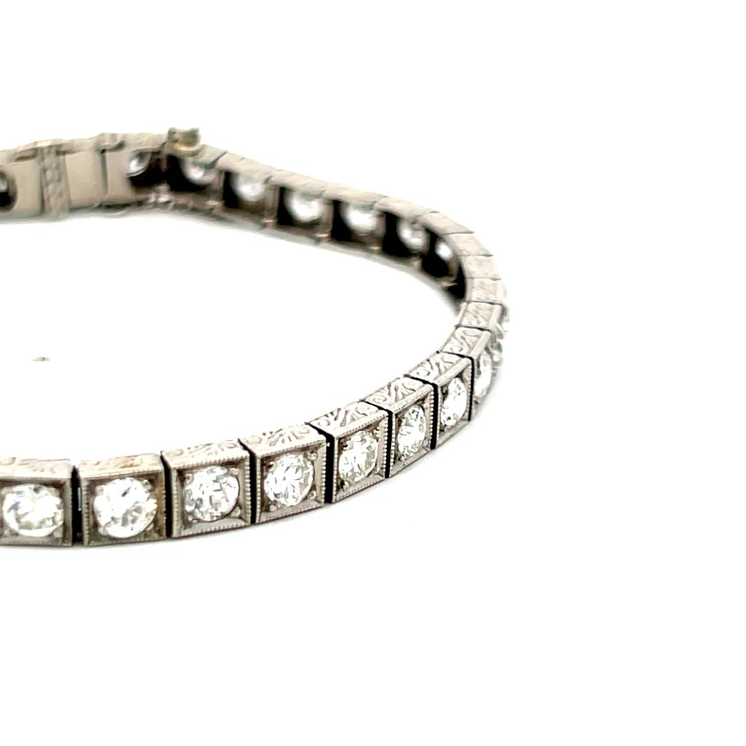 5.55 Carat Old European Cut G VS Diamond Platinum Tennis Bracelet