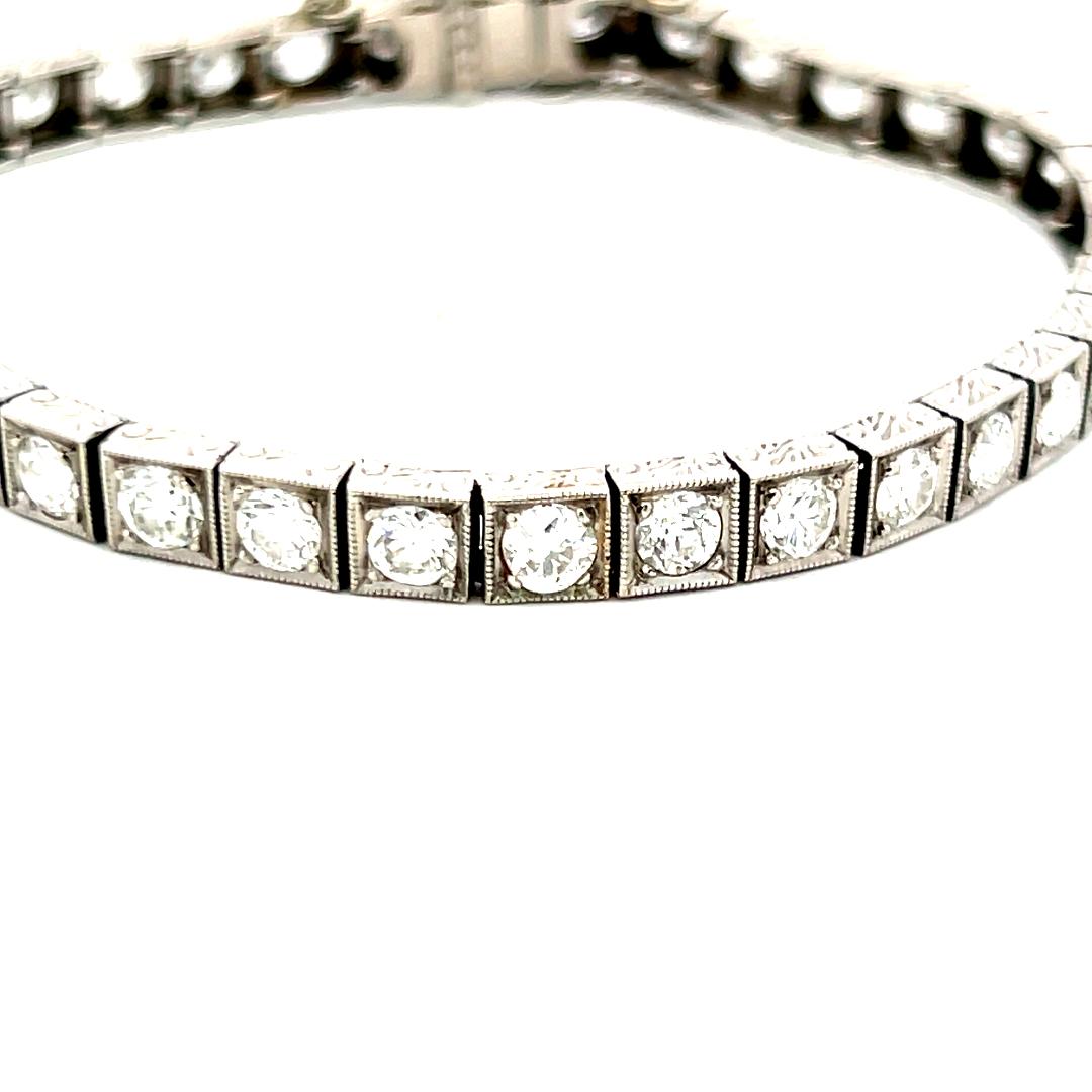 5.55 Carat Old European Cut G VS Diamond Platinum Tennis Bracelet
